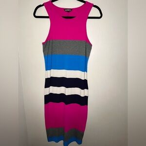 Express Bodycon Color Block Midi Sleeveless Dress Pink Multicolor Size Large